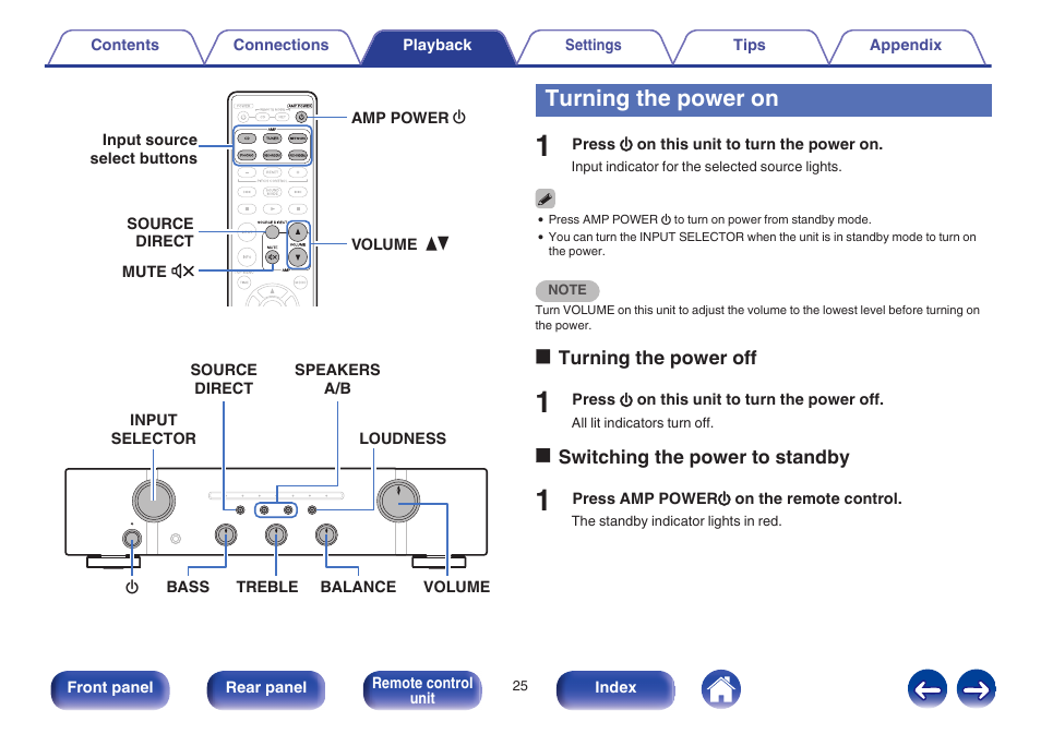 Turning the power on, V p. 25) | Marantz PM5005 User Manual | Page 25 / 44