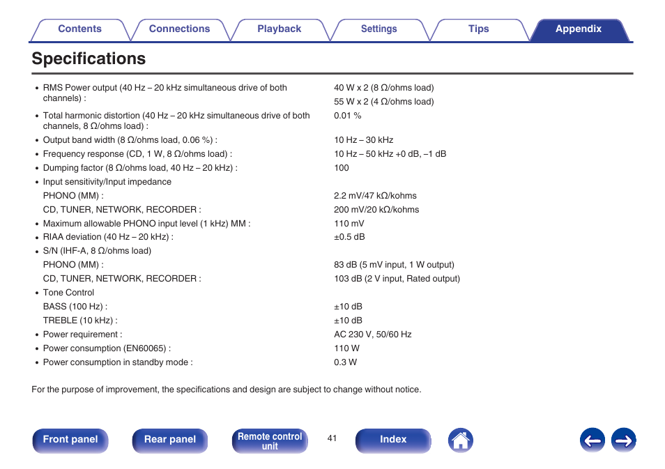 Specifications | Marantz PM5005 User Manual | Page 41 / 44