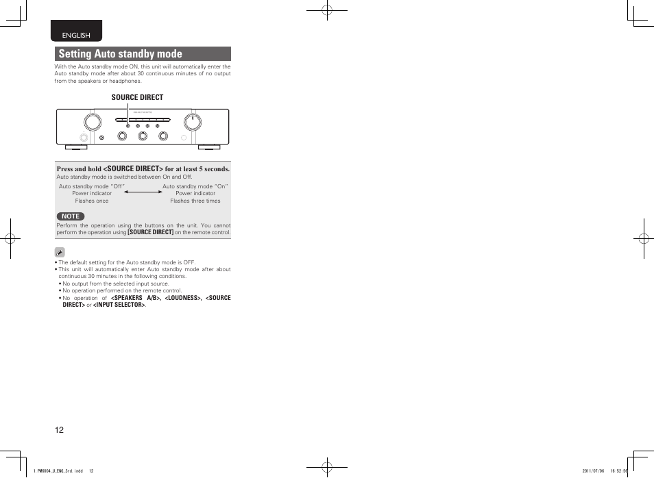 Setting auto standby mode | Marantz PM6004 User Manual | Page 16 / 20