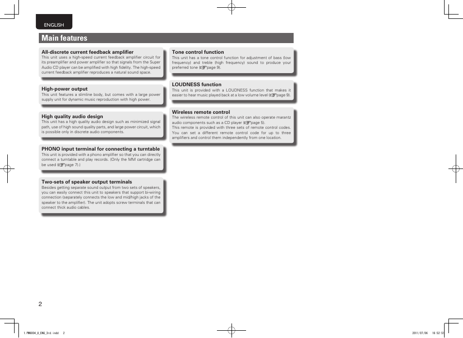 Main features | Marantz PM6004 User Manual | Page 6 / 20