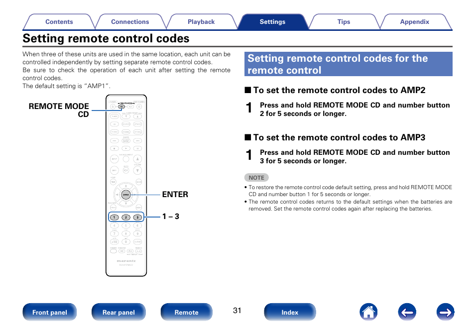 Setting remote control codes | Marantz PM6005 User Manual | Page 31 / 44