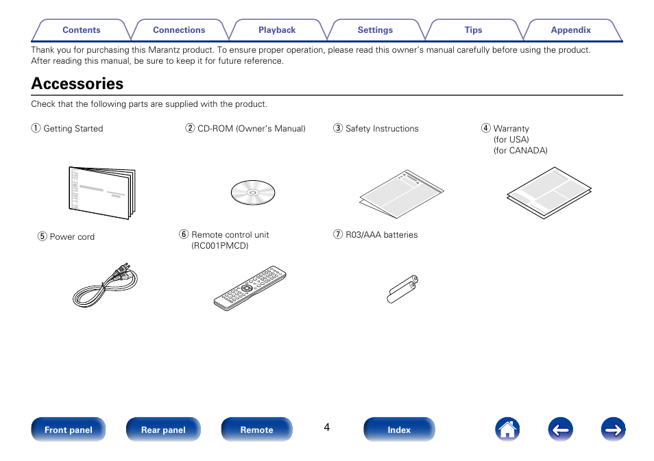 Accessories | Marantz PM6005 User Manual | Page 4 / 44