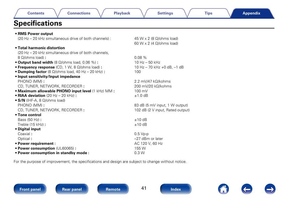 Specifications | Marantz PM6005 User Manual | Page 41 / 44