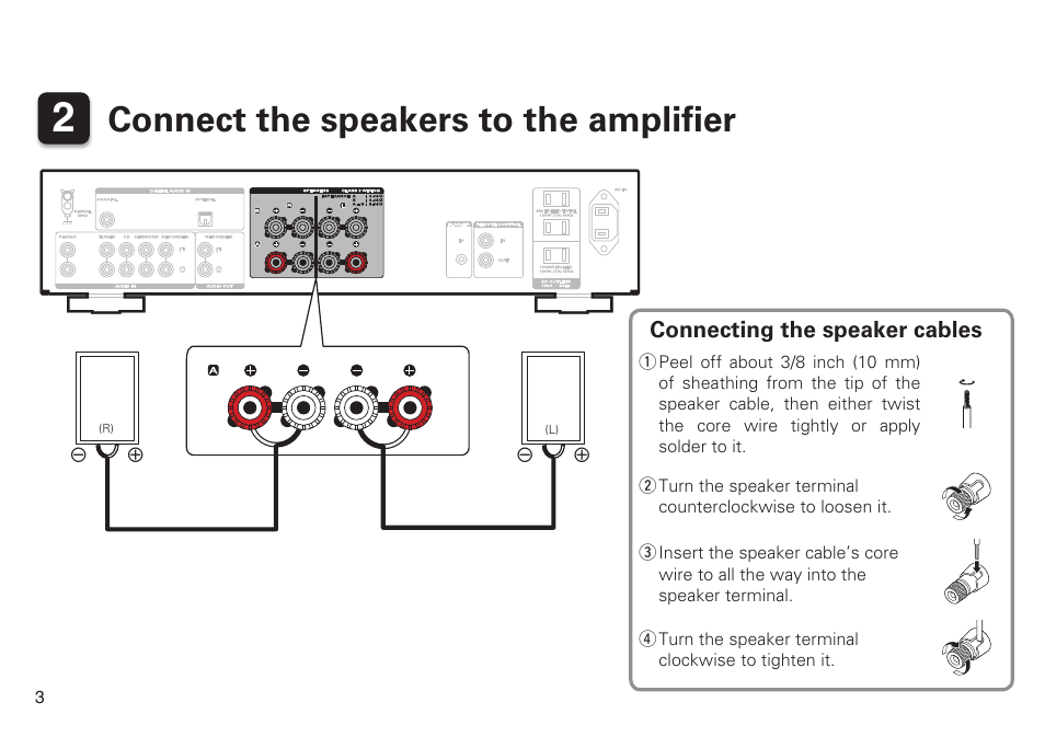 Connect the speakers to the amplifier | Marantz PM6005 Quick Start User Manual | Page 4 / 10