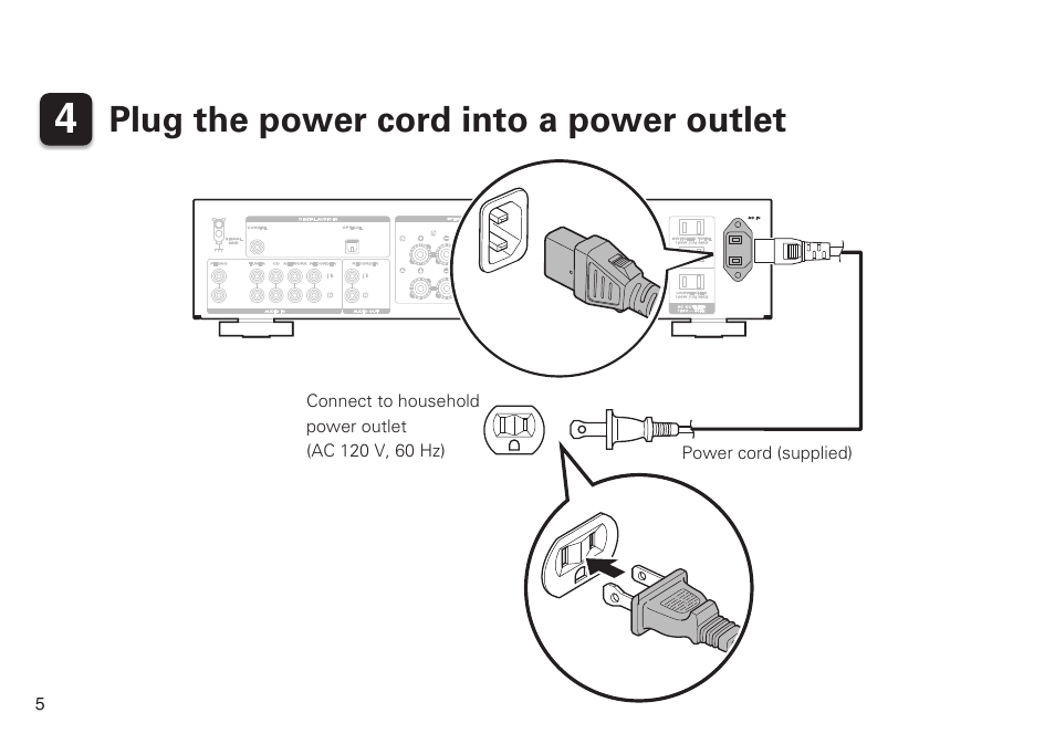 Plug the power cord into a power outlet | Marantz PM6005 Quick Start User Manual | Page 6 / 10