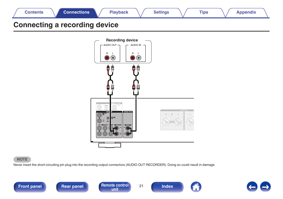 Connecting a recording device, V p. 21) | Marantz PM7005 User Manual | Page 21 / 52