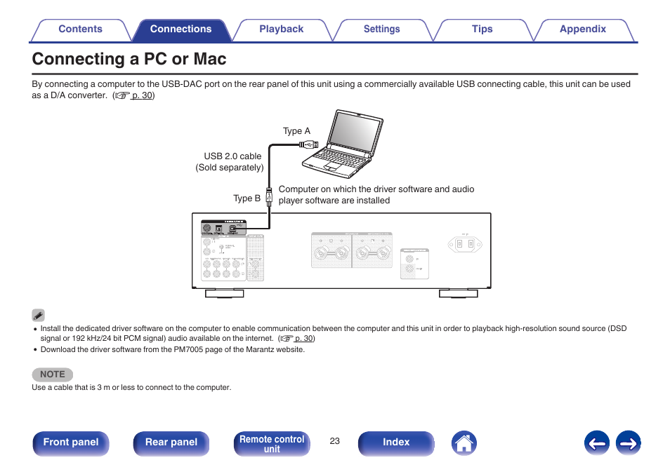 Connecting a pc or mac | Marantz PM7005 User Manual | Page 23 / 52