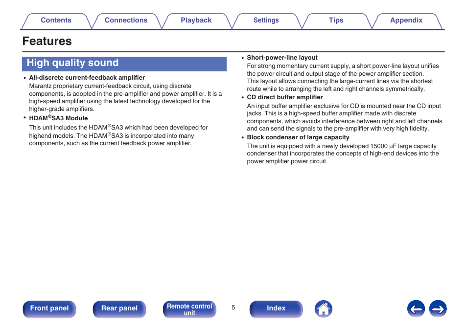 Features, High quality sound | Marantz PM7005 User Manual | Page 5 / 52