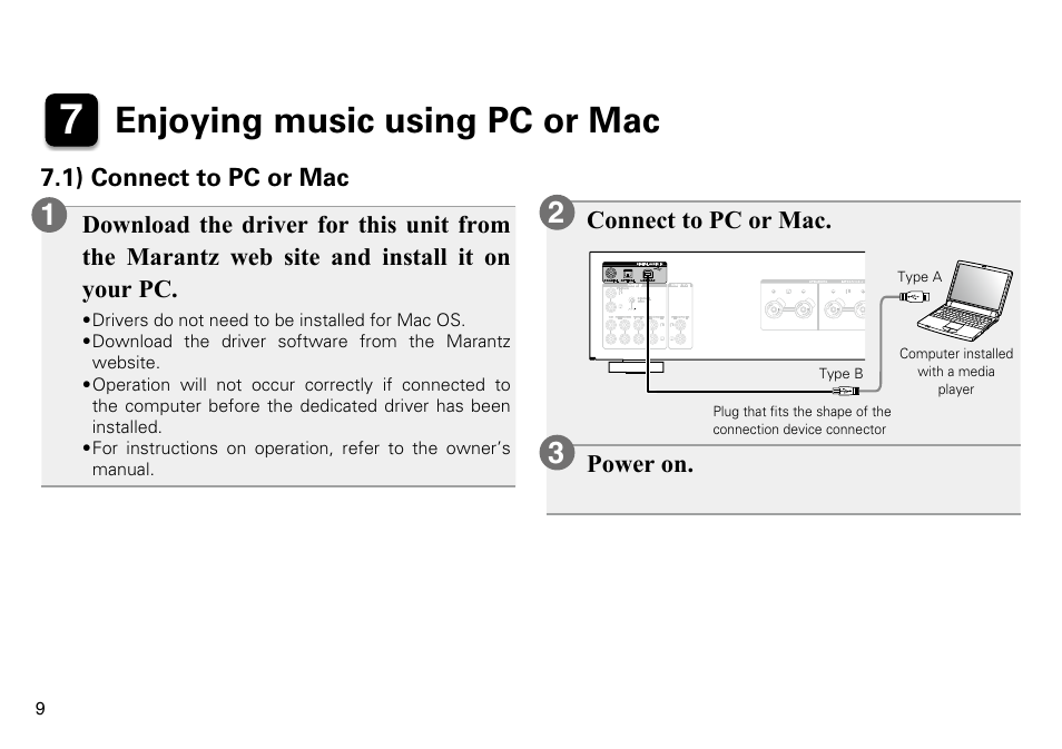 Enjoying music using pc or mac | Marantz PM7005 Quick Start User Manual | Page 10 / 13