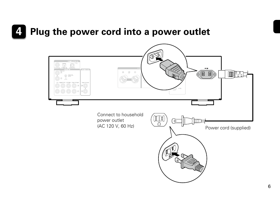 Plug the power cord into a power outlet | Marantz PM7005 Quick Start User Manual | Page 7 / 13