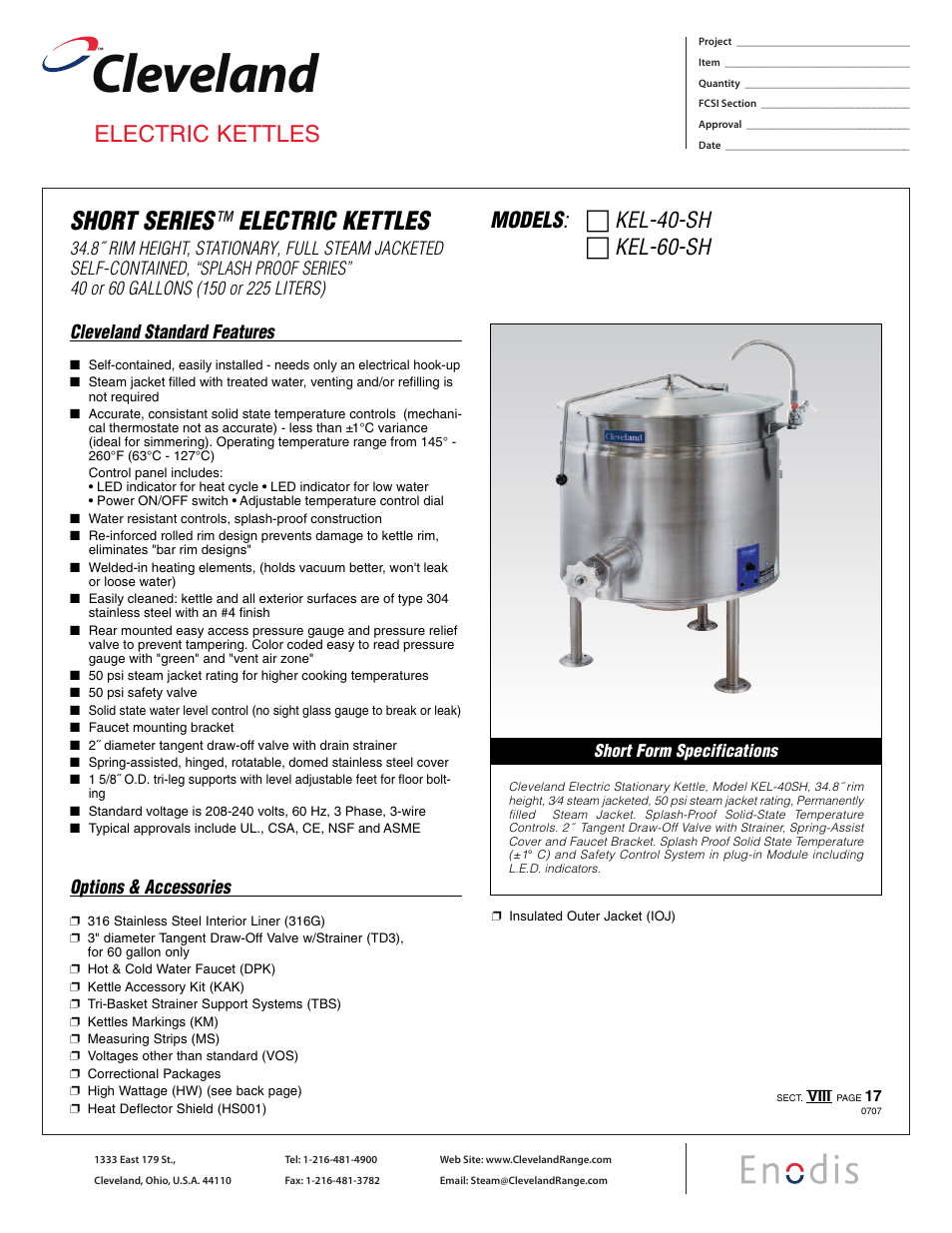 Cleveland Range KEL-60-SH User Manual | 2 pages