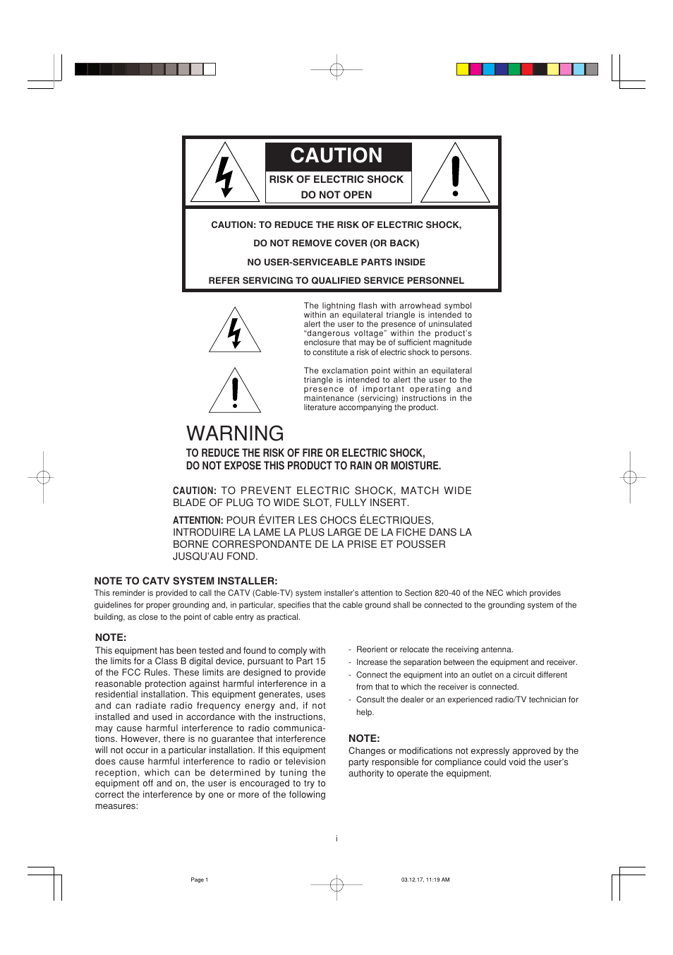 Caution, Warning | Marantz PM7200 User Manual | Page 3 / 18