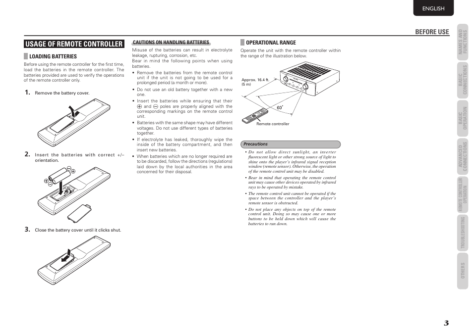 Usage of remote controller, Before use | Marantz PM8003 User Manual | Page 6 / 19