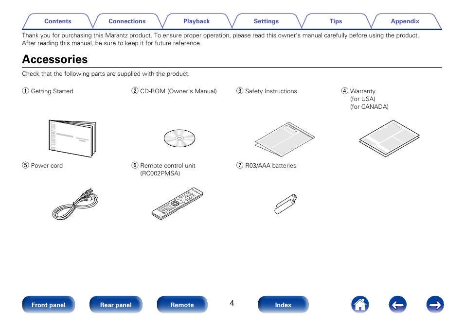 Accessories | Marantz PM8005 User Manual | Page 4 / 44