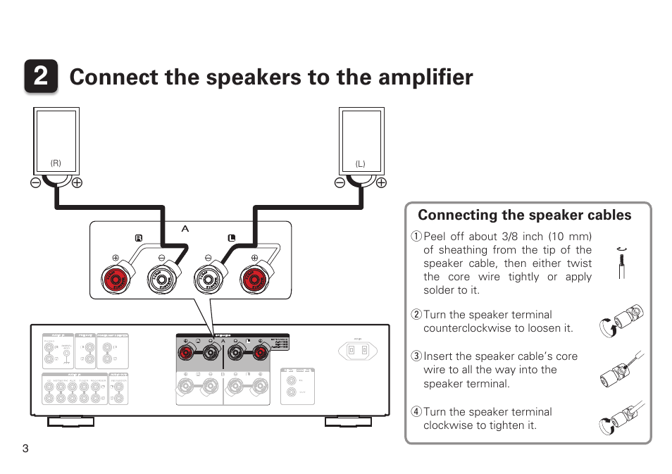 Connect the speakers to the amplifier | Marantz PM8005 Quick Start User Manual | Page 4 / 10