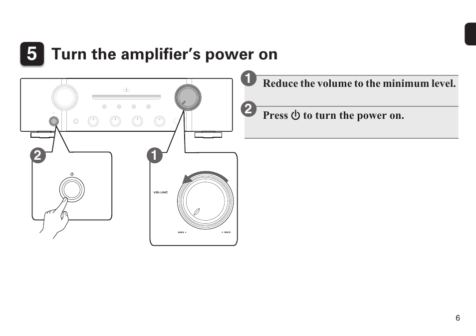 Turn the amplifier’s power on | Marantz PM8005 Quick Start User Manual | Page 7 / 10