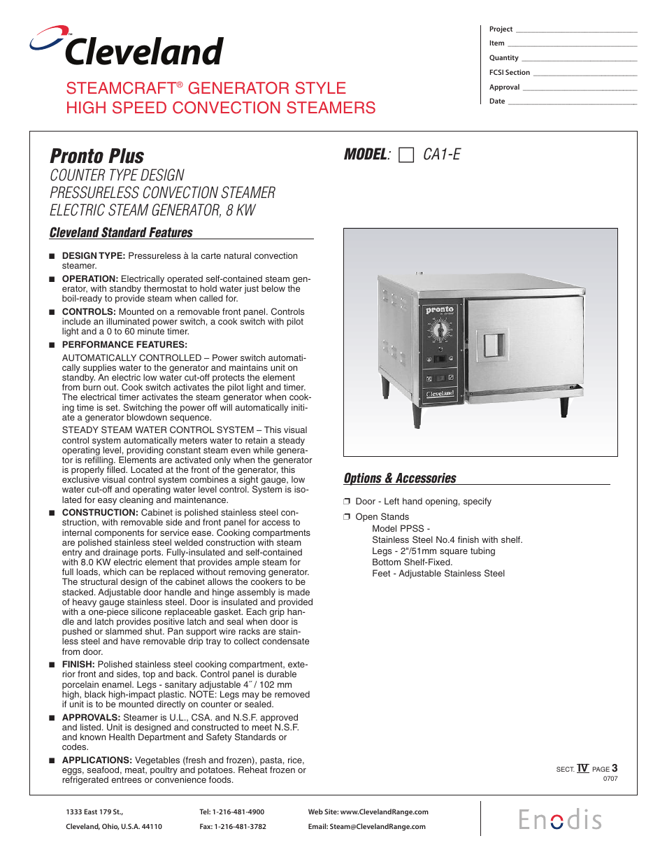 Cleveland Range CA1-E User Manual | 2 pages