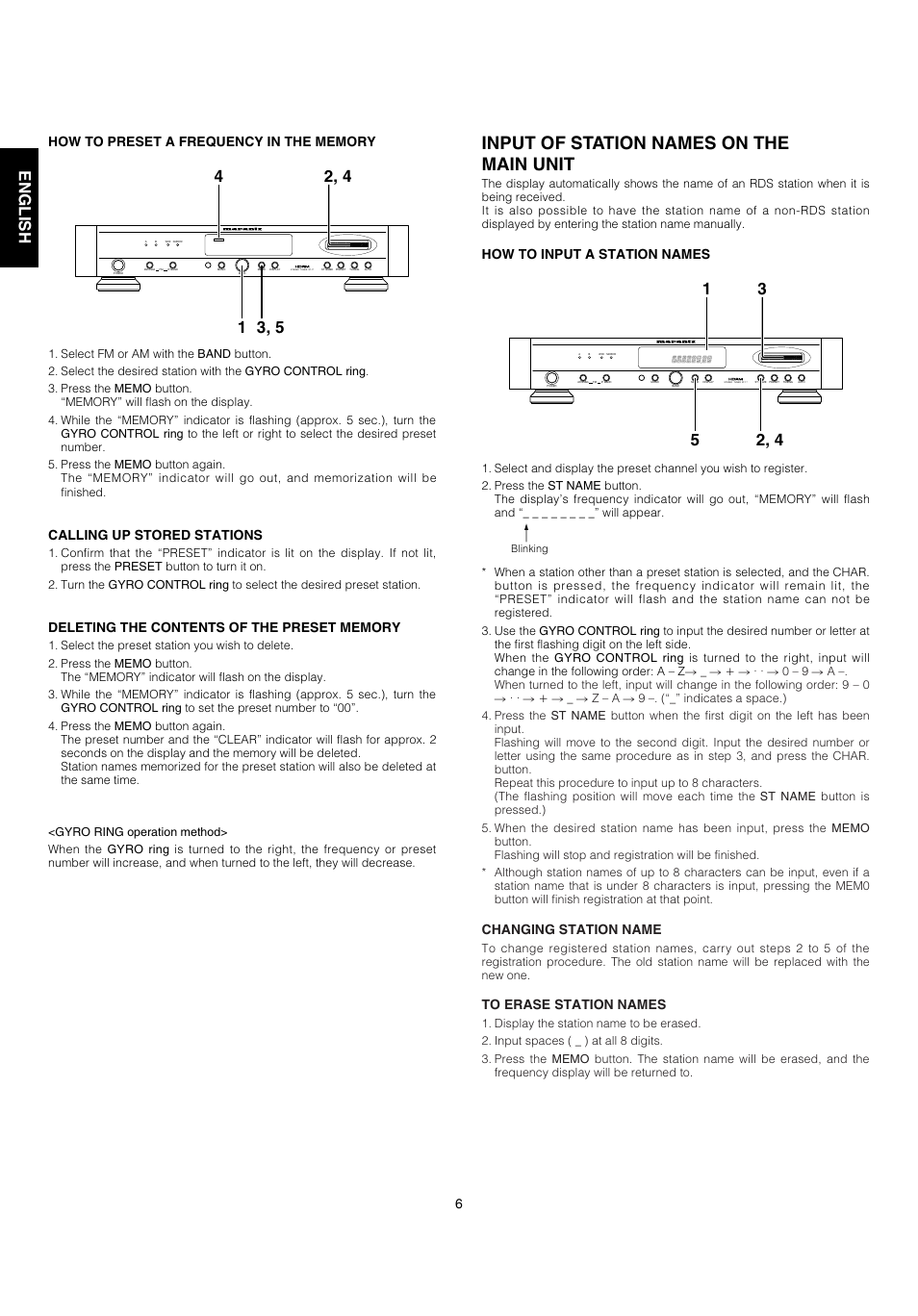 Input of station names on the main unit, English f ran ç ais, Calling up stored stations | How to input a station names, Changing station name | Marantz ST-17 User Manual | Page 8 / 15