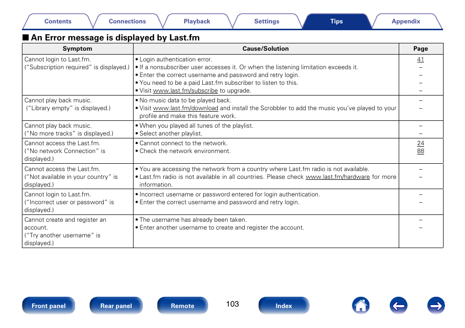 2 an error message is displayed by last.fm | Marantz M-CR610 User Manual | Page 103 / 132