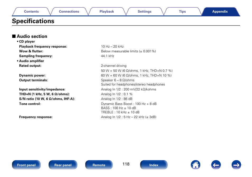 Specifications | Marantz M-CR610 User Manual | Page 118 / 132