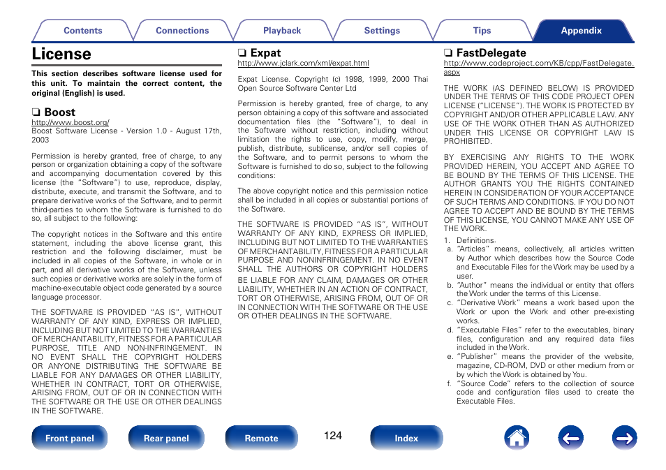 License, N boost, N expat | N fastdelegate | Marantz M-CR610 User Manual | Page 124 / 132