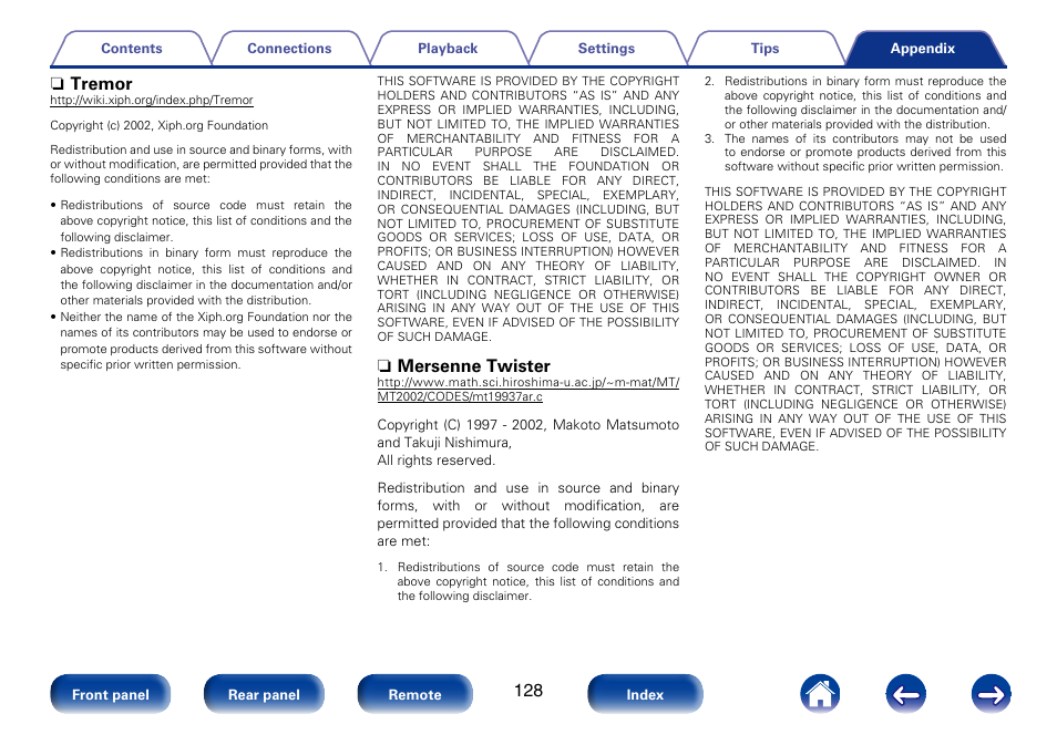 N tremor, N mersenne twister | Marantz M-CR610 User Manual | Page 128 / 132