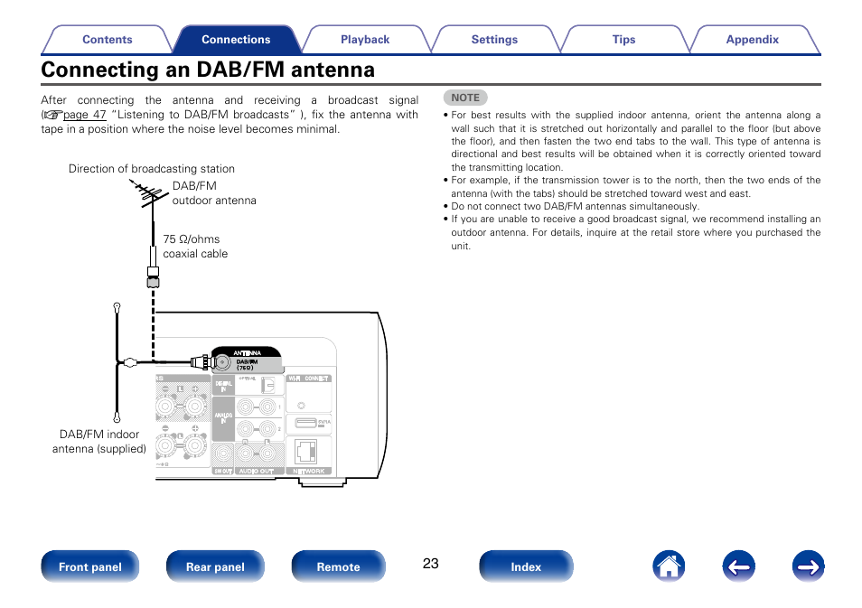 Connecting an dab/fm antenna | Marantz M-CR610 User Manual | Page 23 / 132