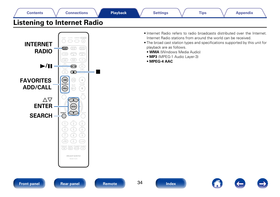 Listening to internet radio | Marantz M-CR610 User Manual | Page 34 / 132