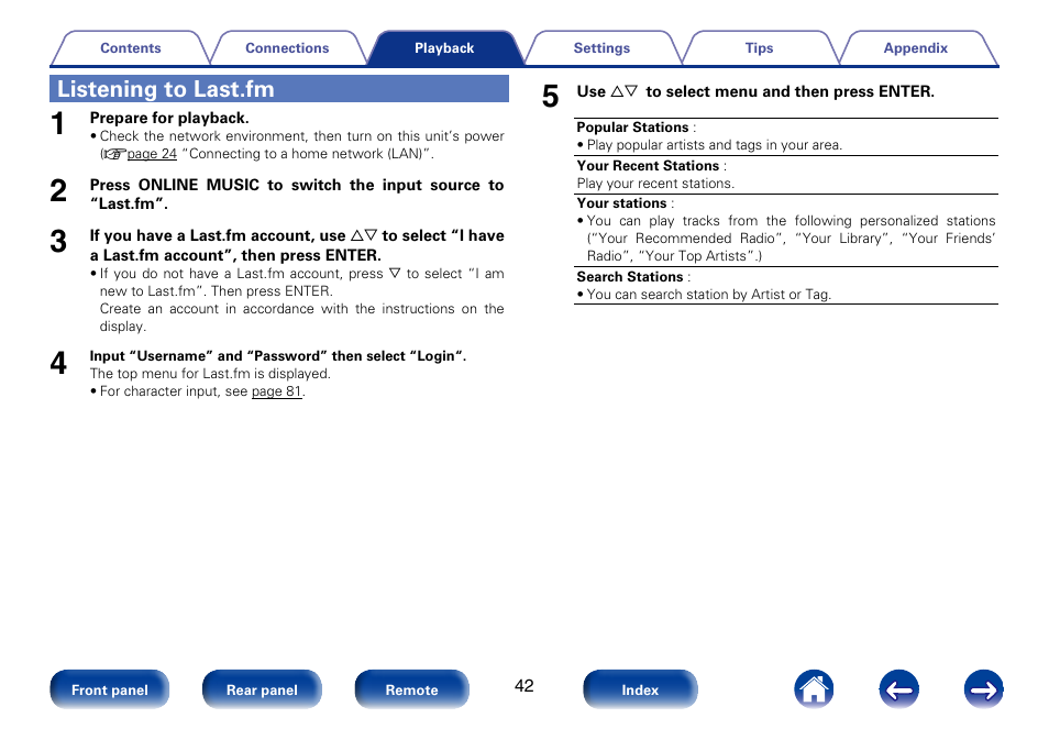 Listening to last.fm | Marantz M-CR610 User Manual | Page 42 / 132