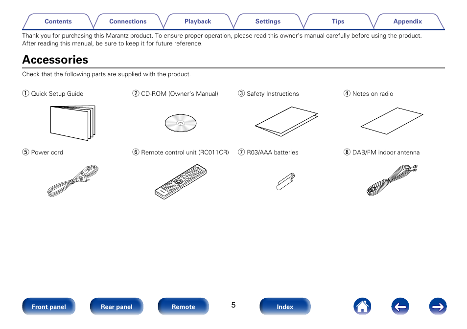 Accessories | Marantz M-CR610 User Manual | Page 5 / 132