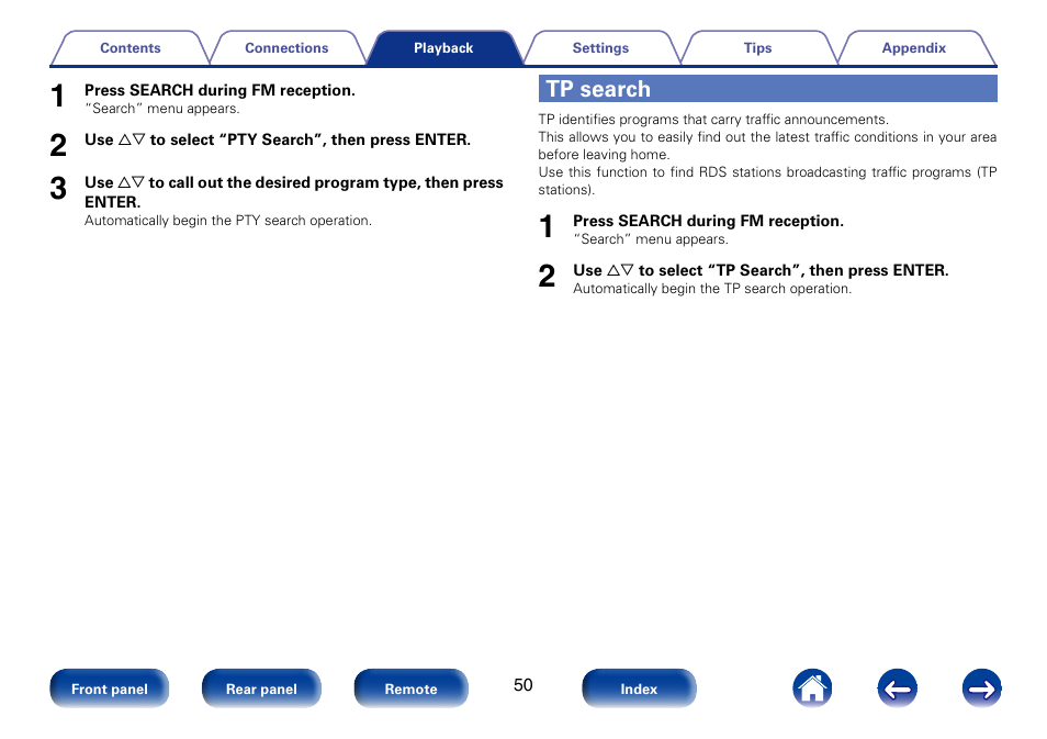 Tp search | Marantz M-CR610 User Manual | Page 50 / 132