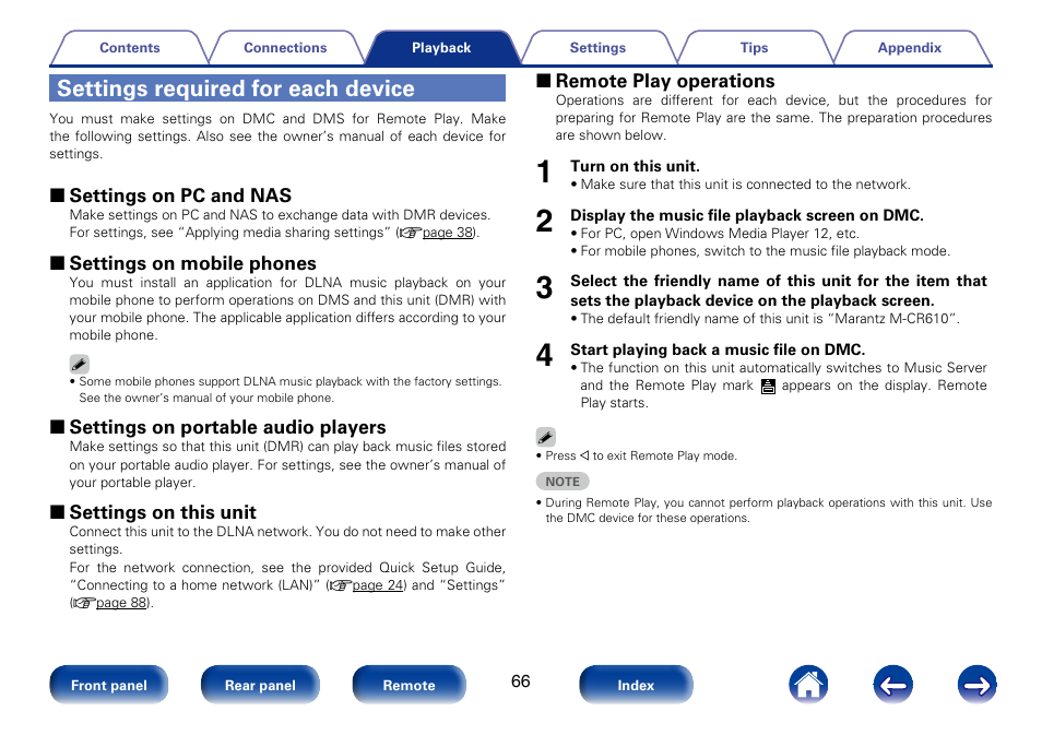 Settings required for each device | Marantz M-CR610 User Manual | Page 66 / 132