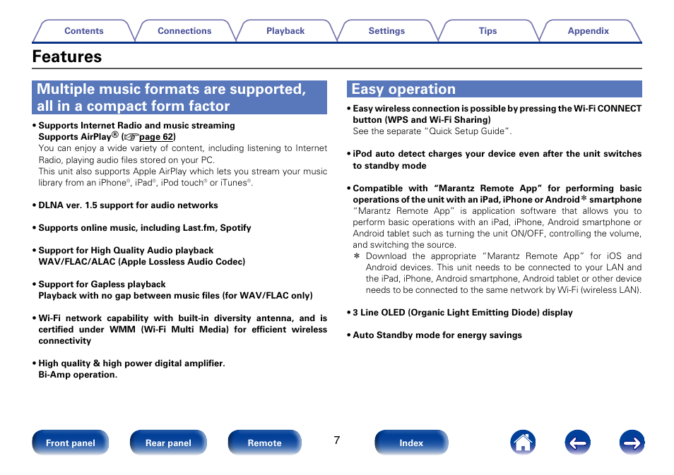 Features, Easy operation | Marantz M-CR610 User Manual | Page 7 / 132