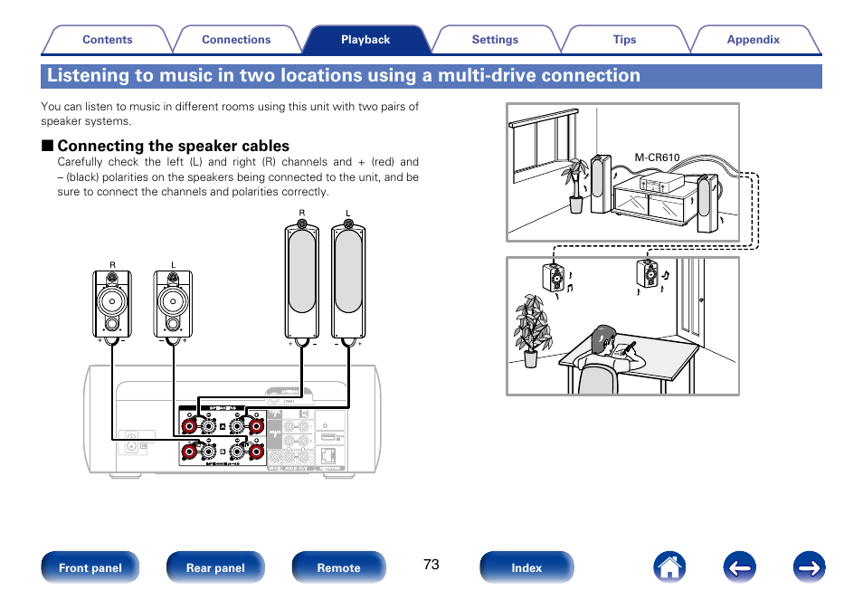 2 connecting the speaker cables | Marantz M-CR610 User Manual | Page 73 / 132