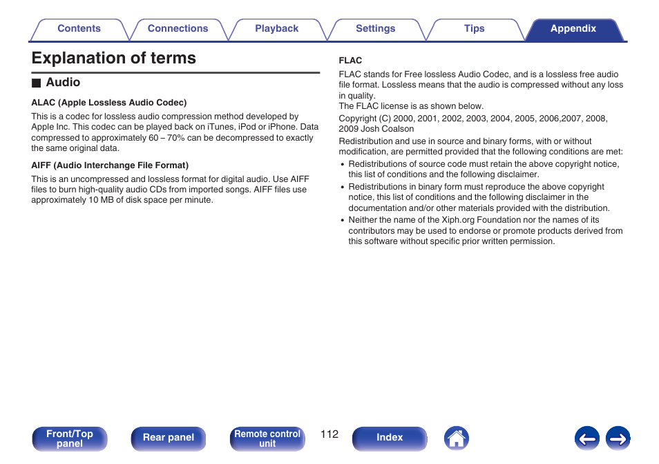 Explanation of terms, O audio | Marantz M-CR511 User Manual | Page 112 / 133