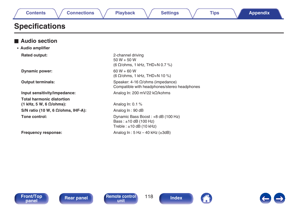 Specifications | Marantz M-CR511 User Manual | Page 118 / 133