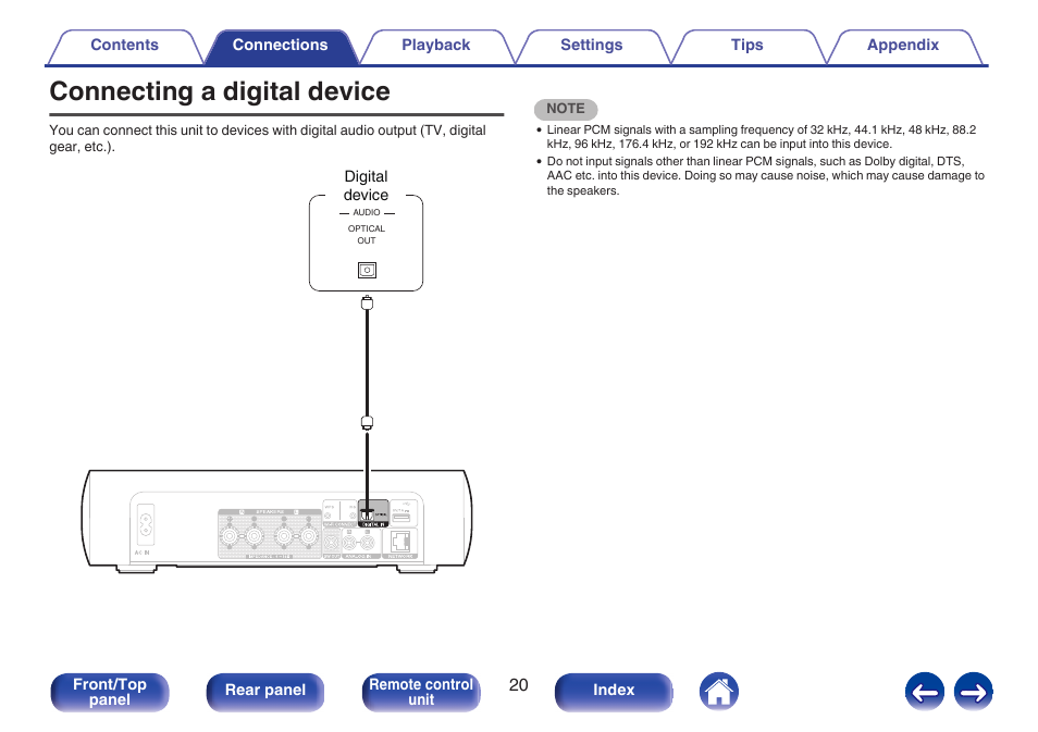 Connecting a digital device, V p. 20) | Marantz M-CR511 User Manual | Page 20 / 133