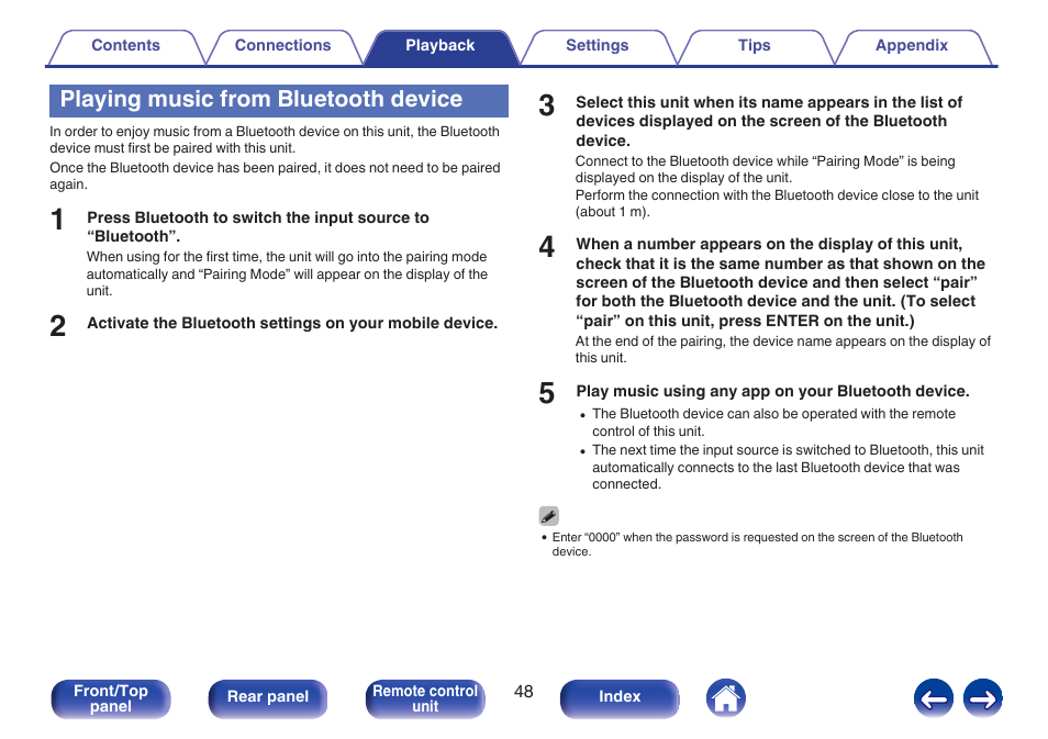 Playing music from bluetooth device | Marantz M-CR511 User Manual | Page 48 / 133