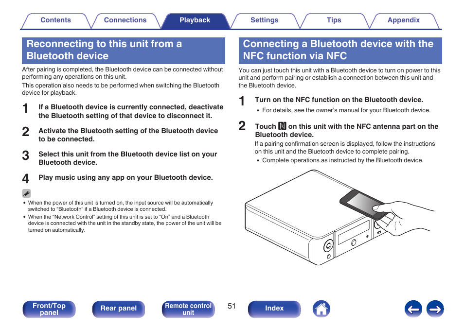 Reconnecting to this unit from a bluetooth device, When pairing (registering) with it. (v p. 51) | Marantz M-CR511 User Manual | Page 51 / 133