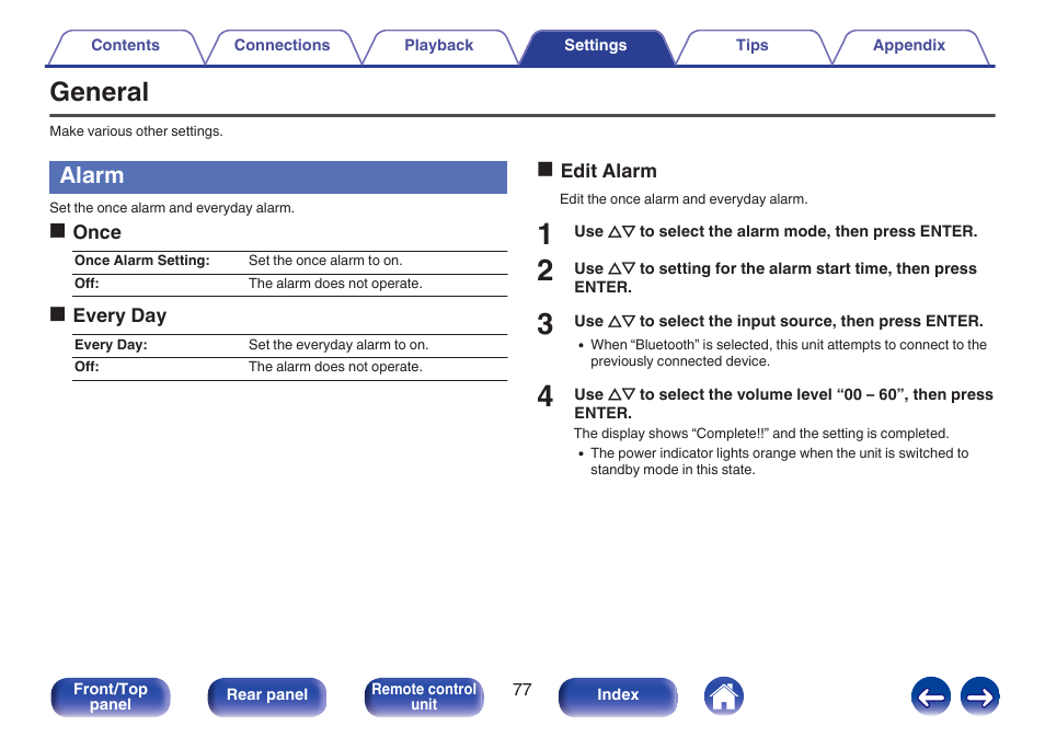 General, Alarm, Alarm standby : orange (v p. 77) | Marantz M-CR511 User Manual | Page 77 / 133