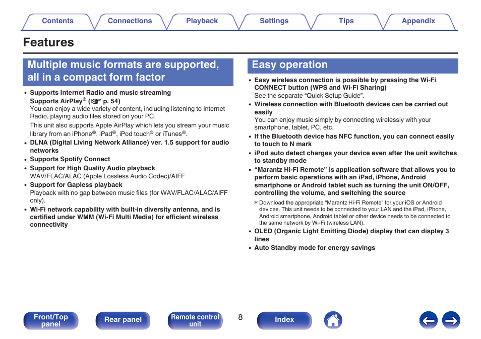 Features, Easy operation | Marantz M-CR511 User Manual | Page 8 / 133