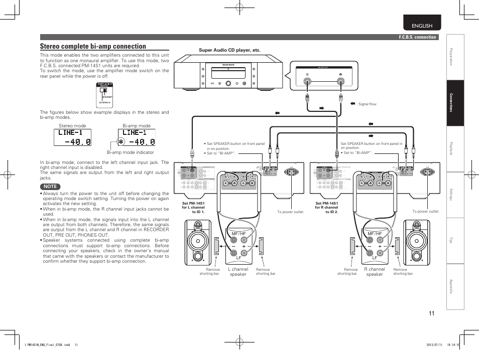 Stereo complete bi-amp connection | Marantz PM-14S1 User Manual | Page 19 / 36