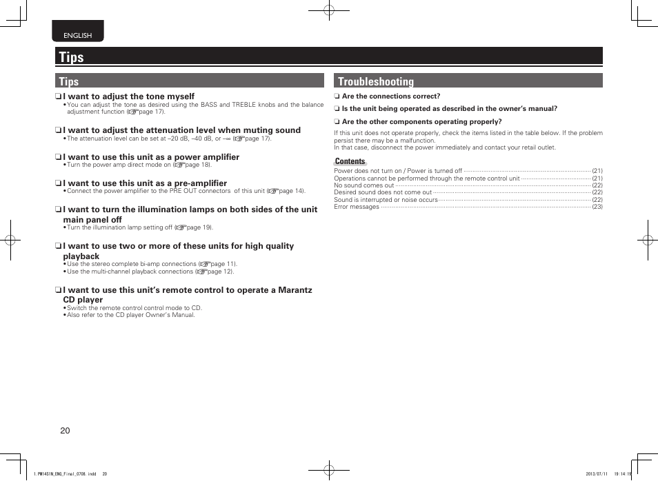 Tips, Troubleshooting | Marantz PM-14S1 User Manual | Page 28 / 36