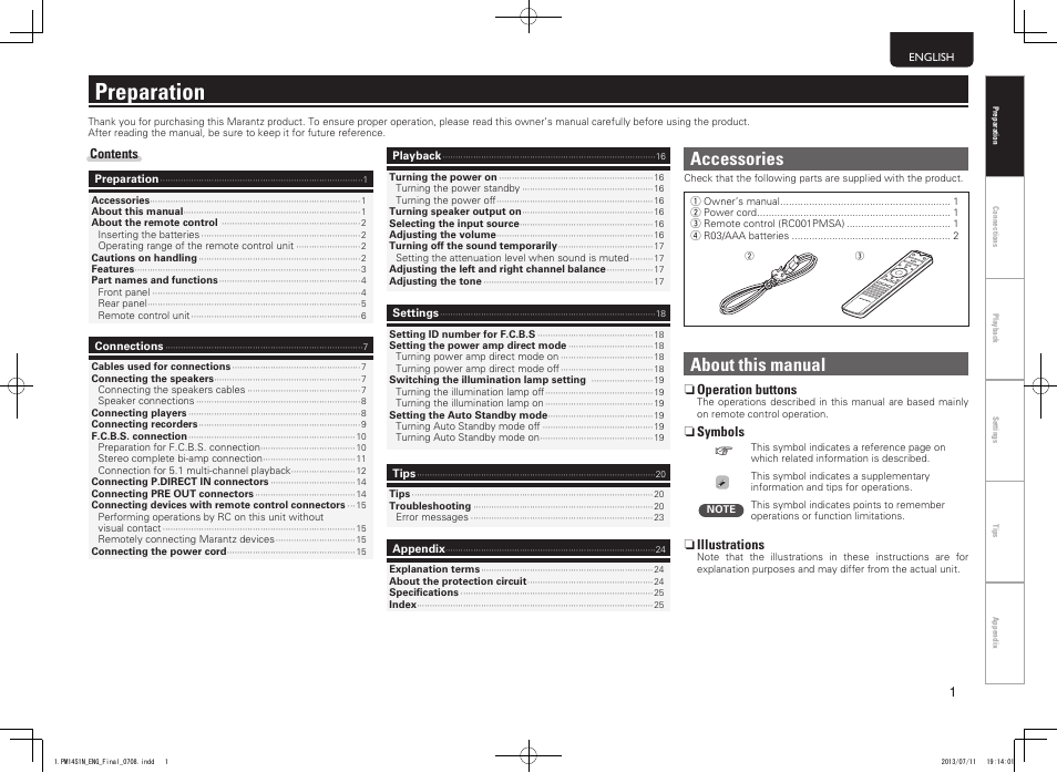 Preparation, Accessories, About this manual | Marantz PM-14S1 User Manual | Page 9 / 36