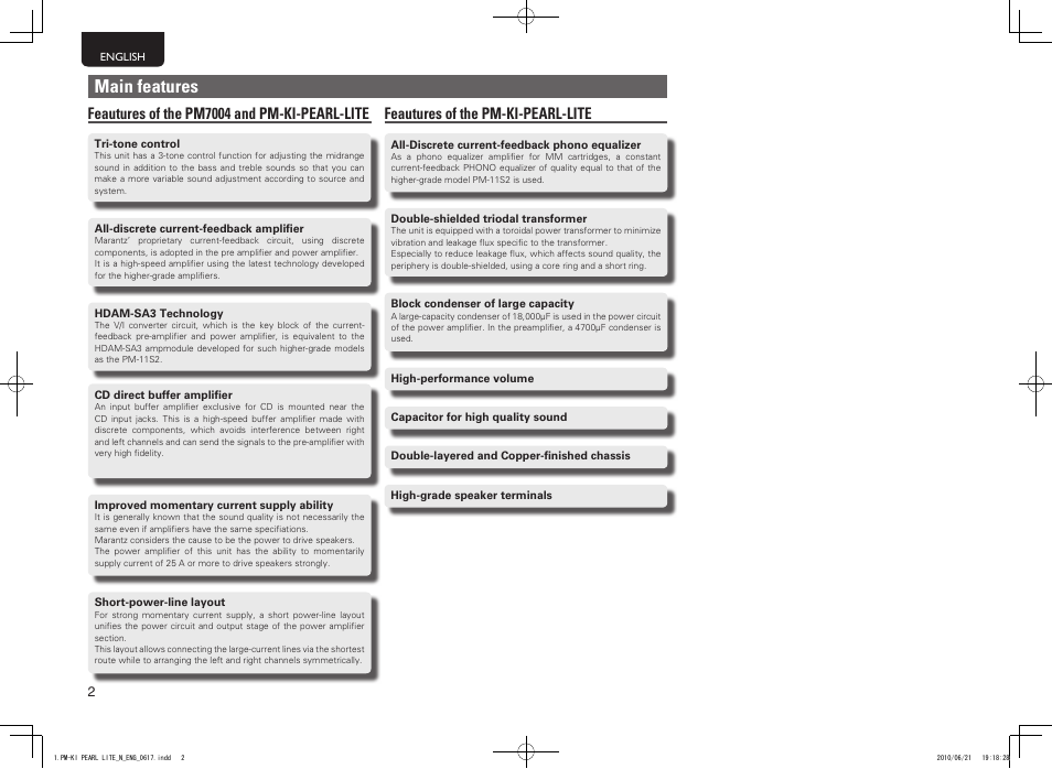 Main features | Marantz PM7004N User Manual | Page 8 / 20