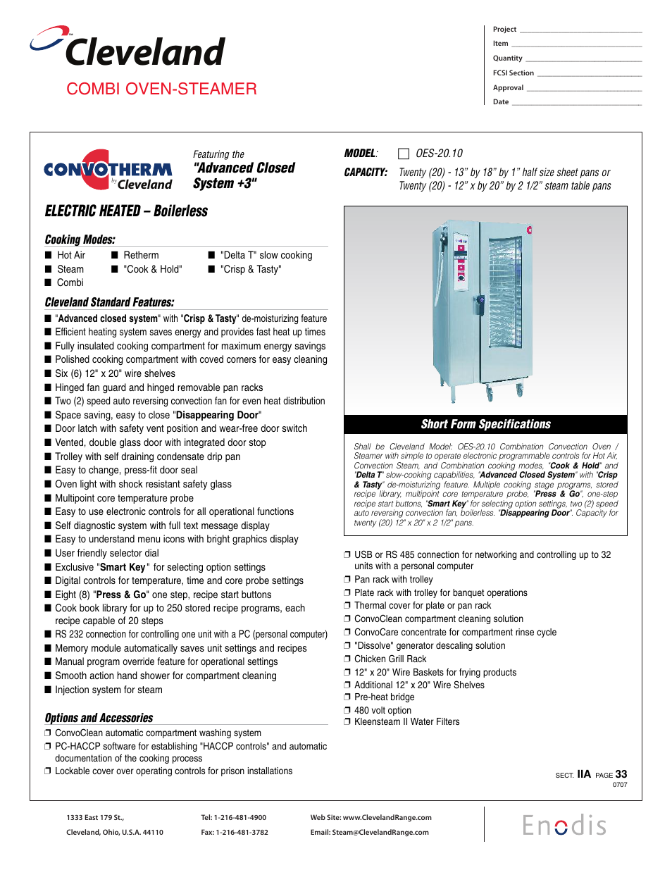 Cleveland Range Convotherm OES-20.10 User Manual | 2 pages