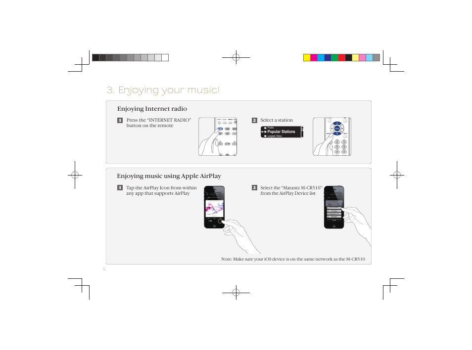 Enjoying your music | Marantz M-CR510N Quick Start User Manual | Page 6 / 8