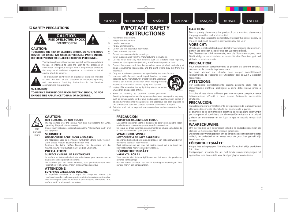 Impotant safety instructions, Caution | Marantz MM7025N User Manual | Page 3 / 20