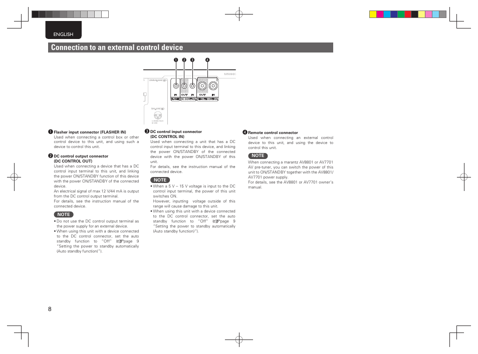 Connection to an external control device | Marantz MM8077N User Manual | Page 16 / 22