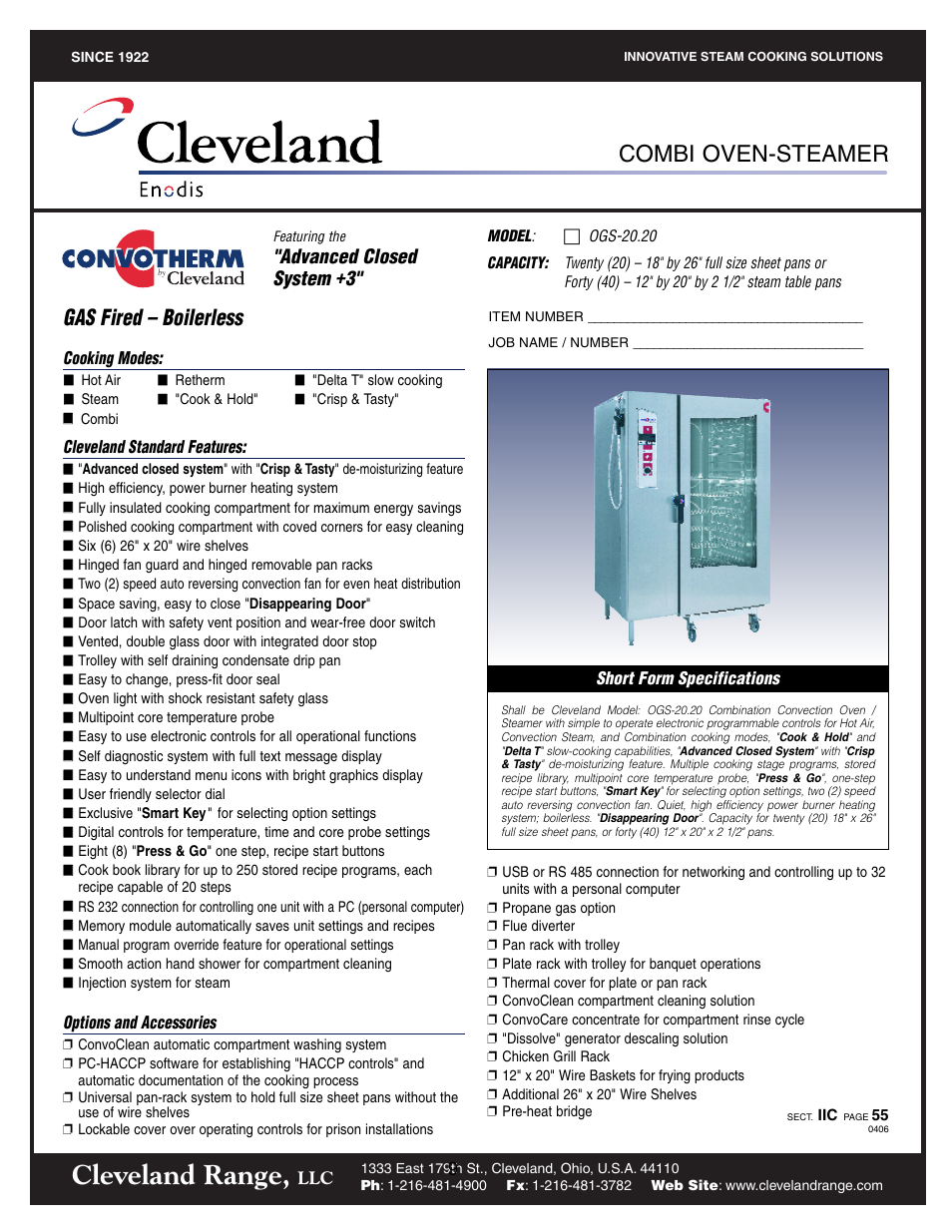 Ogs-20.20, Cleveland range, Combi oven-steamer | Gas fired – boilerless, Advanced closed system +3 | Cleveland Range Convotherm Combination Oven-Steamer Gas 20.20 User Manual | Page 11 / 81